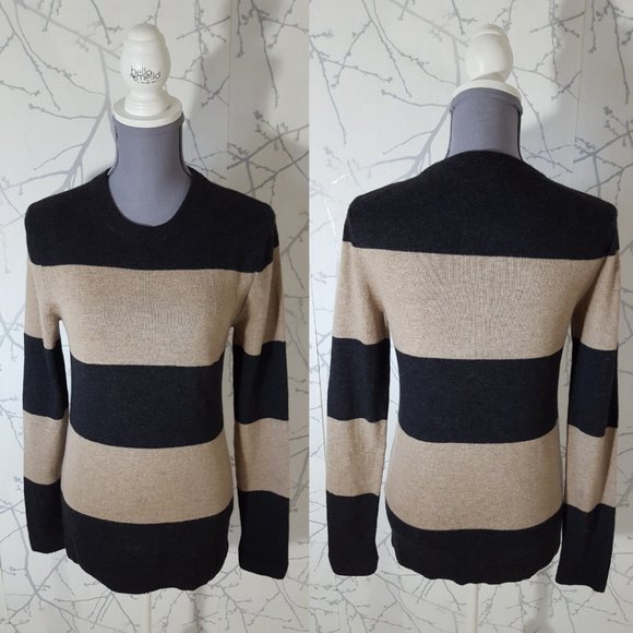 T. Babaton Block Stripe Merino Wool Cashmere Blend Crewneck Sweater - Picture 1 of 3